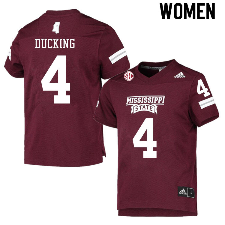 Women #4 Caleb Ducking Mississippi State Bulldogs College Football Jerseys Sale-Maroon
